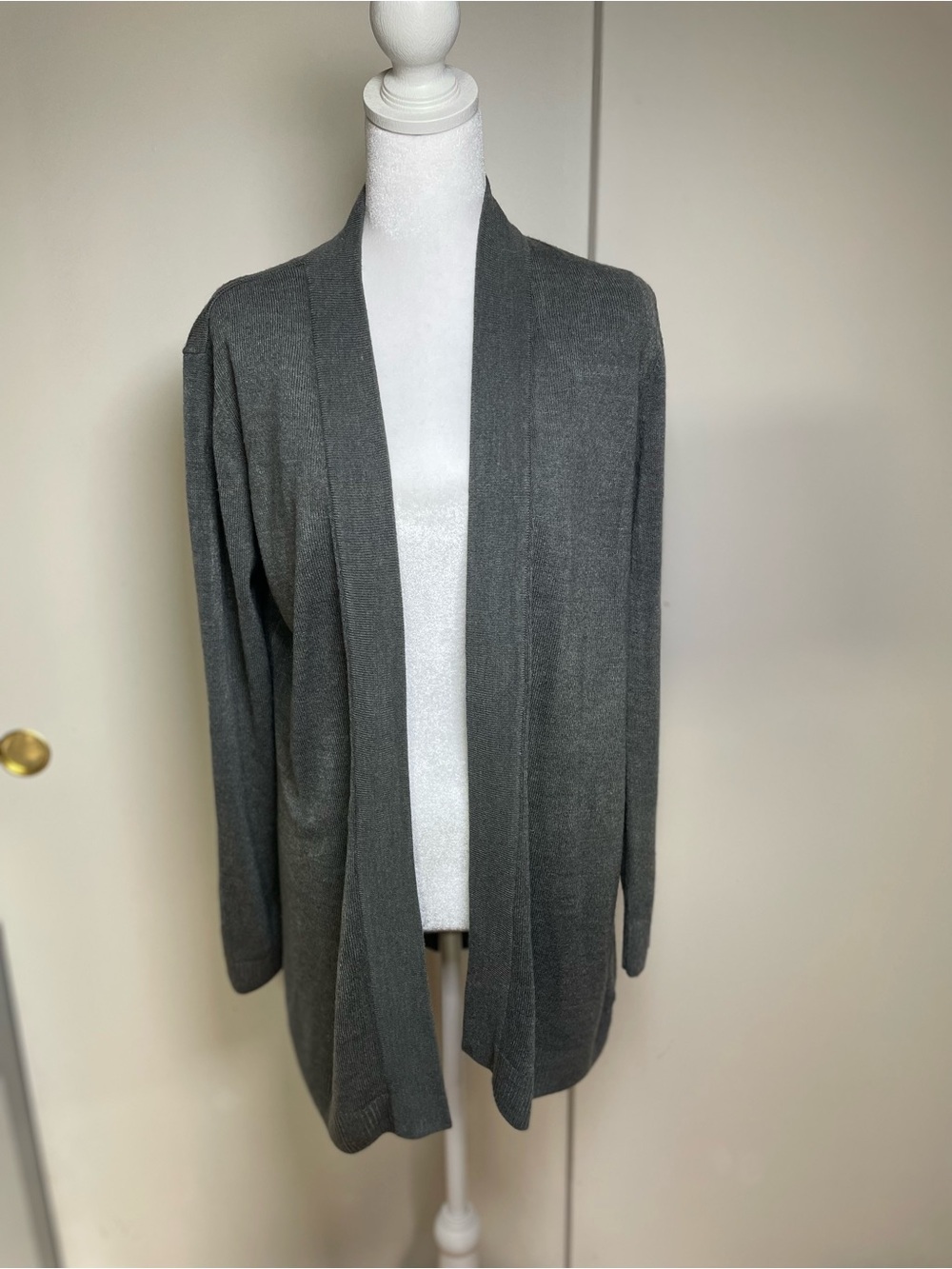 Karen Scott Gray Open-Front Lightweight Cardigan